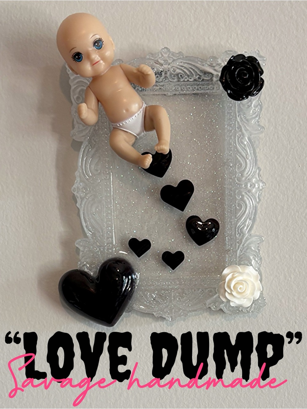 Handmade “Love Dump” Glitter Resin Mini Framed Mixed Media Weird Wall Art